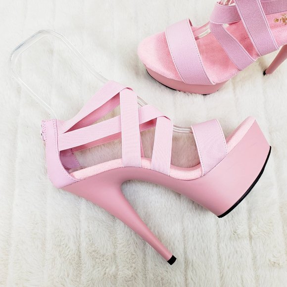 Baby Pink Elastic Strap Platform High Heel Shoes - Picture 5 of 13